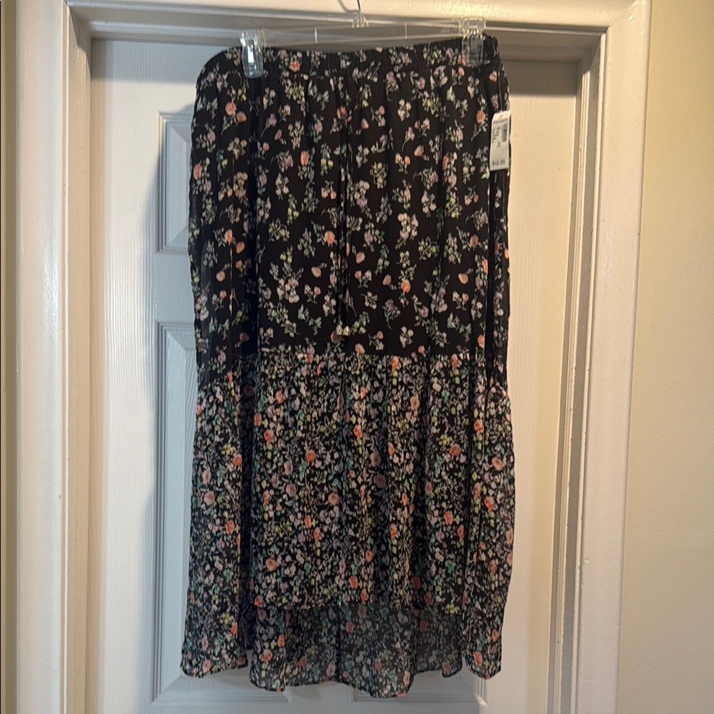 dressbarn Black and Multicolor Floral Midi Skirt